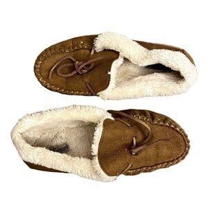 Pembrook tan leather style moccasin shoes classic comfort slippers fur